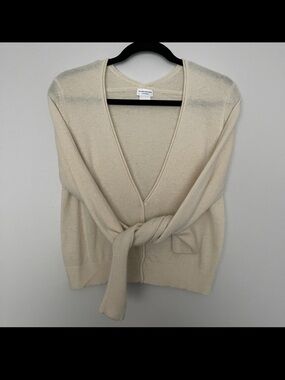 Club Monaco Cashmere Beige Tie-Front V-Neck Cardigan Womens Size L